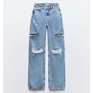 Zara Z1975 MID WAIST RIPPED CUT OUT STRAIGHT LEG JEANS